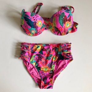 Floral Print Bikini with High Waisted Bottoms